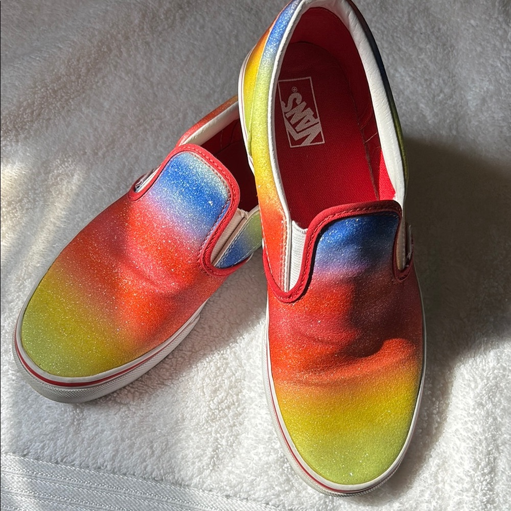 Vans Glittering Rainbow Ombré Sneakers Vibrant Slip-On Canvas